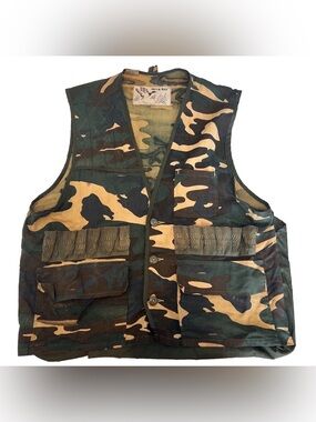 Duck Bay Camo Vest Mens L Green Camouflage Hunting Vintage 80s Shooting RN 42000